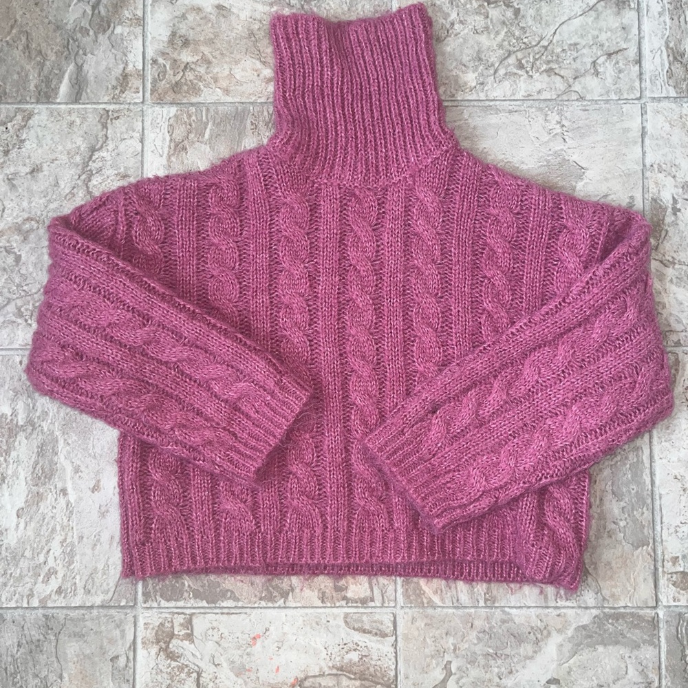 Zara Plum Cable Knit Turtleneck Sweater